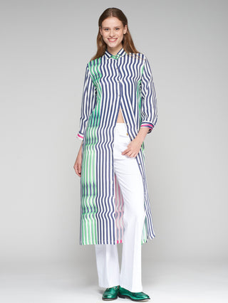 Antonella Dress Navy Green Pink Stripe Vilagallo