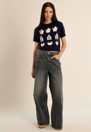 Ladies Knitted Sweater Navy Blue Molly Braken