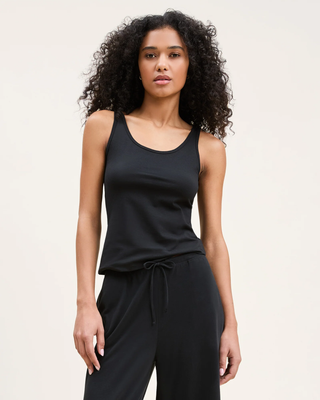 Women's Pima Scoop Tank Black Petite Plume