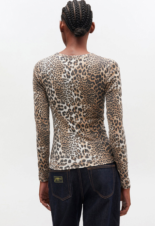 Soft Cotton Rib Leopard Long Sleeve Ganni