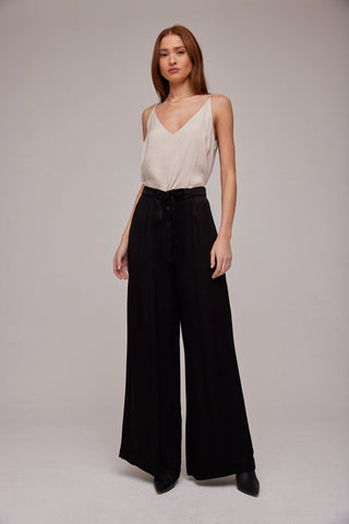Satin Front Pleated Wide Leg Pant Black Bella Dahl