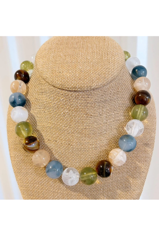 Mini Bauble Necklace – Olive + Blue Mix - Olive