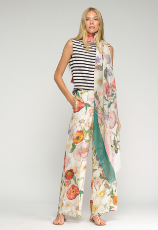 Wide Leg Linen Floral Pants - Vilagallo
