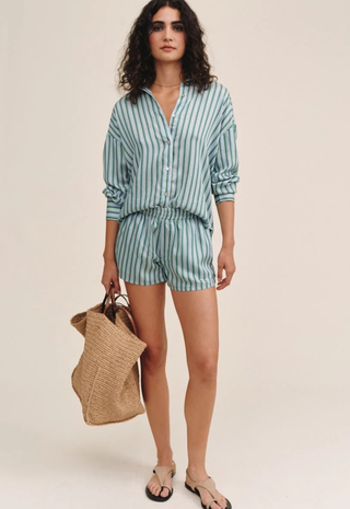 Oversized Button Down Emerald Surf Stripe Bella Dahl