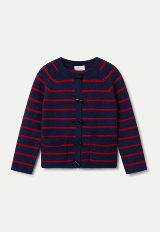 Navy Blue Red Striped Knit Cardigan Compañía Fantástica