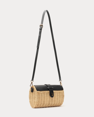 Betsy Crossbody Clutch Wicker w/Leather Handle Black Frances Valentine