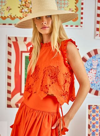 Francesca Top Tangerine Tango Embroidery Hunter Bell