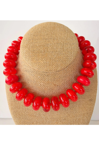 The Rory — Bright Red Large Rondelle Beaded Necklace - Bright Red