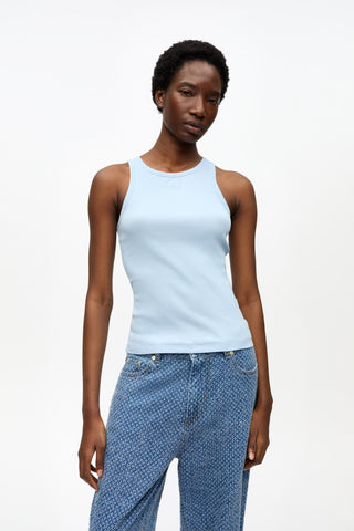Soft Cotton Rib Tank Top Soft Chambray GANNI