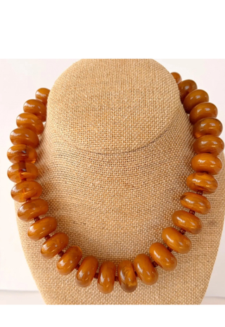 The Rory — Amber Brown Large Rondelle Beaded Necklace - Amber Brown