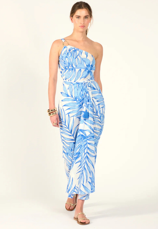 Long Dress Fanny Ct Blue Palm Leaf Poupette St. Barth