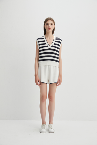 Stripped Cotton Silk Vest Black/White Pissenlit