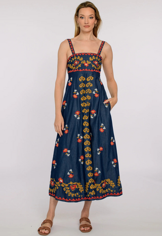 Annalisa Dress Denim Embroidery - Elizabeth James