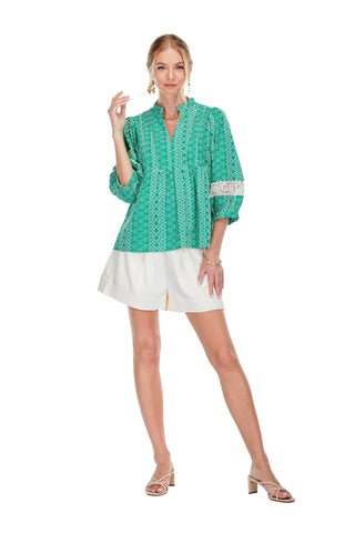 Lace Trim Batwing Top Green Star Eye JoyJoy