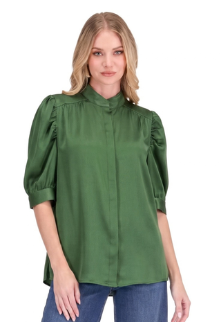 Ruched Sleeve Shirt Green Jade