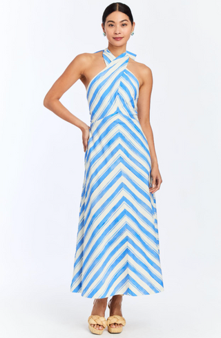Copacabana Halter Midi Dress Santorini Stripe Mestiza