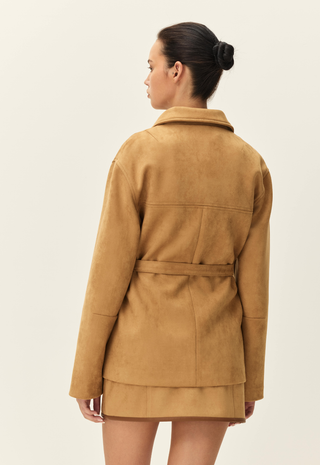 Terrain Belted Faux Suede Jacket Camel Elodie