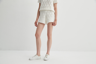 Sequin Open Knit Shorts Ivory Pissenlit