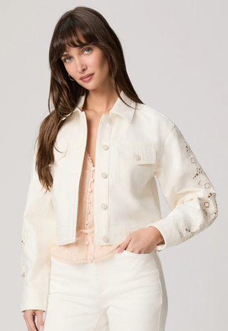 Michele Jacket W/ Embroidered Panels Tonal Ecru Embroidered - Paige