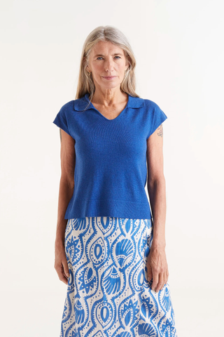 Blue V-neck Knitted Top Compañia Fantastica