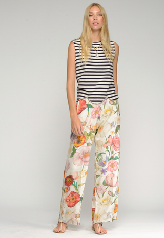 Wide Leg Linen Floral Pants - Vilagallo
