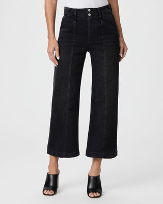 Brooklyn Crop W/ Wide Waistband + Double Button + Front Seams - Black Willow Paige
