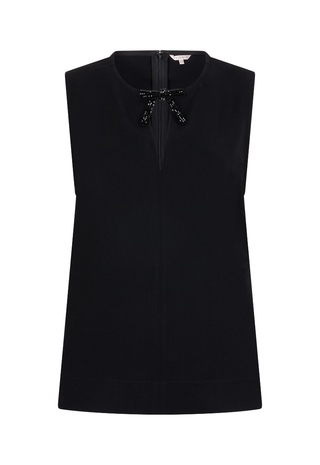 Beaded Bow Keyhole Blouse Black Esqualo