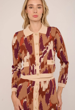 Hattie Cardigan Amber Brush Print Knit Love The Label
