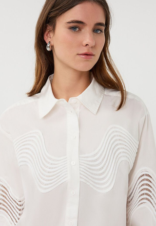 Blouse Lace Poplin Off White - Esqualo