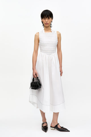 Washed Stretch Cotton Smock Midi Straps Dress White GANNI