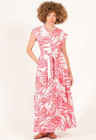 Long Dress Kora Cj Pink Palm Leaf Poupette St. Barth
