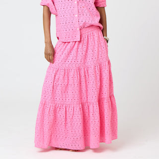Gabrielle Eyelet Skirt Neon Pink Kerri Rosenthal