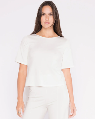 Ponte Knit Short Sleeve Top Extended Off White Ripley Rader