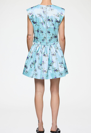 Printed Double Satin Corset Mini Dress Ganni
