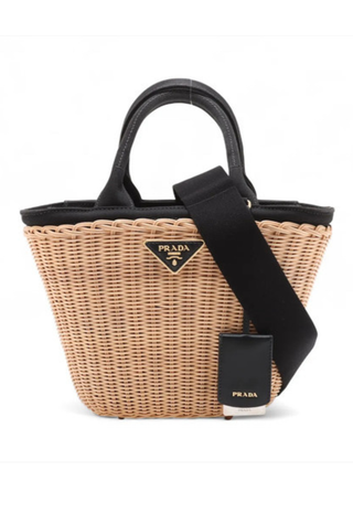 Prada X Canvas 2 Way Handbag Beige Black