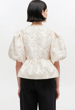 Satin Cloque Peplum Blouse Egret GANNI