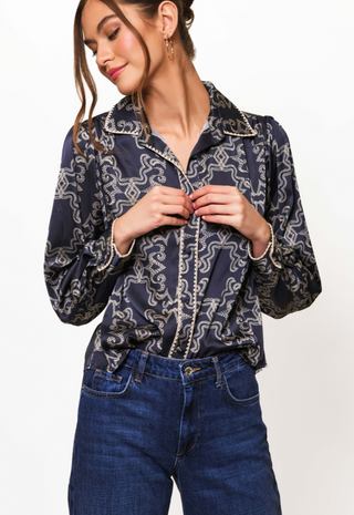 Kodie Top Navy/Ivory Sketched Rodeo Hutch