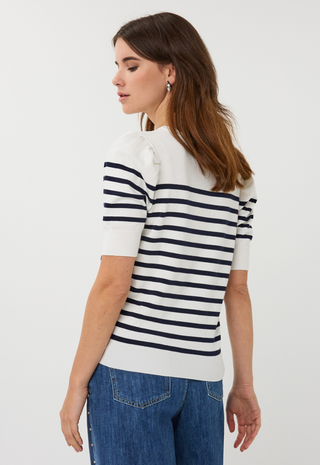 Short Sleeve Stripe Knit Sweater White/Navy - Esqualo