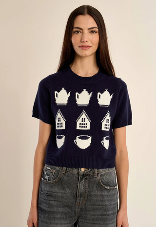 Ladies Knitted Sweater Navy Blue Molly Braken