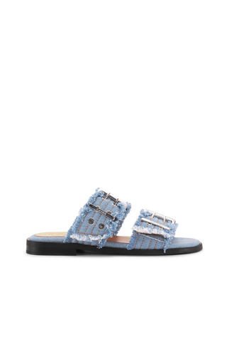 Feminine Buckle Two Strap Sandal Charms Denim Faded Denim Ganni