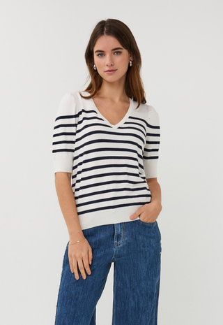 Short Sleeve Stripe Knit Sweater White/Navy - Esqualo