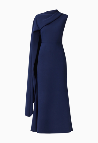 Leonara Asymmetric Cape Dress Deep Navy Elliatt