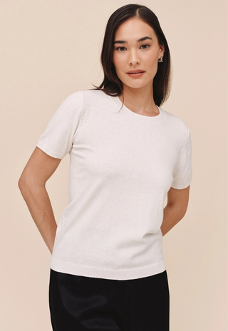 Short Sleeve Crew Neck Knit Top Ivory Bella Dahl