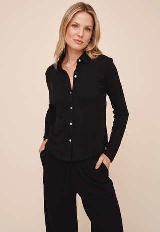 Button Up Knit Top Black Bella Dahl