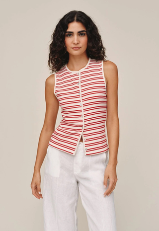 Sleeveless Fitted Button Down Top Sunset Sail Stripe Bella Dahl