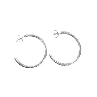 Petite Hammered Everybody's Favorite Hoops Brushed Silver Plated