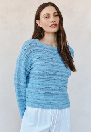 Textured Crewneck Sweater Sea Breeze Blue - Bella Dahl