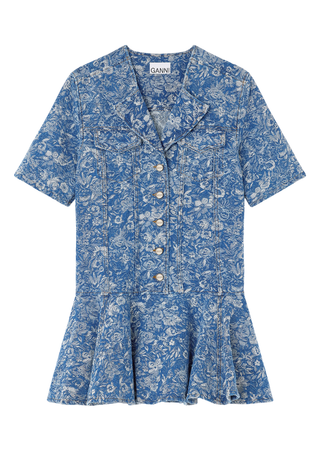 Tapestry Denim Mini Dress Mid Blue Stone - Ganni