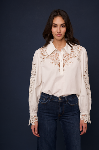 Callum Embroidered Top Egret Love The Label