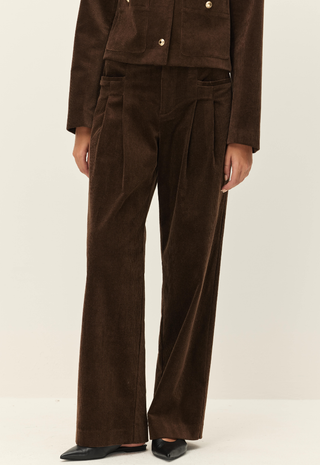 Juliette Pleated Corduroy Pant Chocolate Fondant Elodie